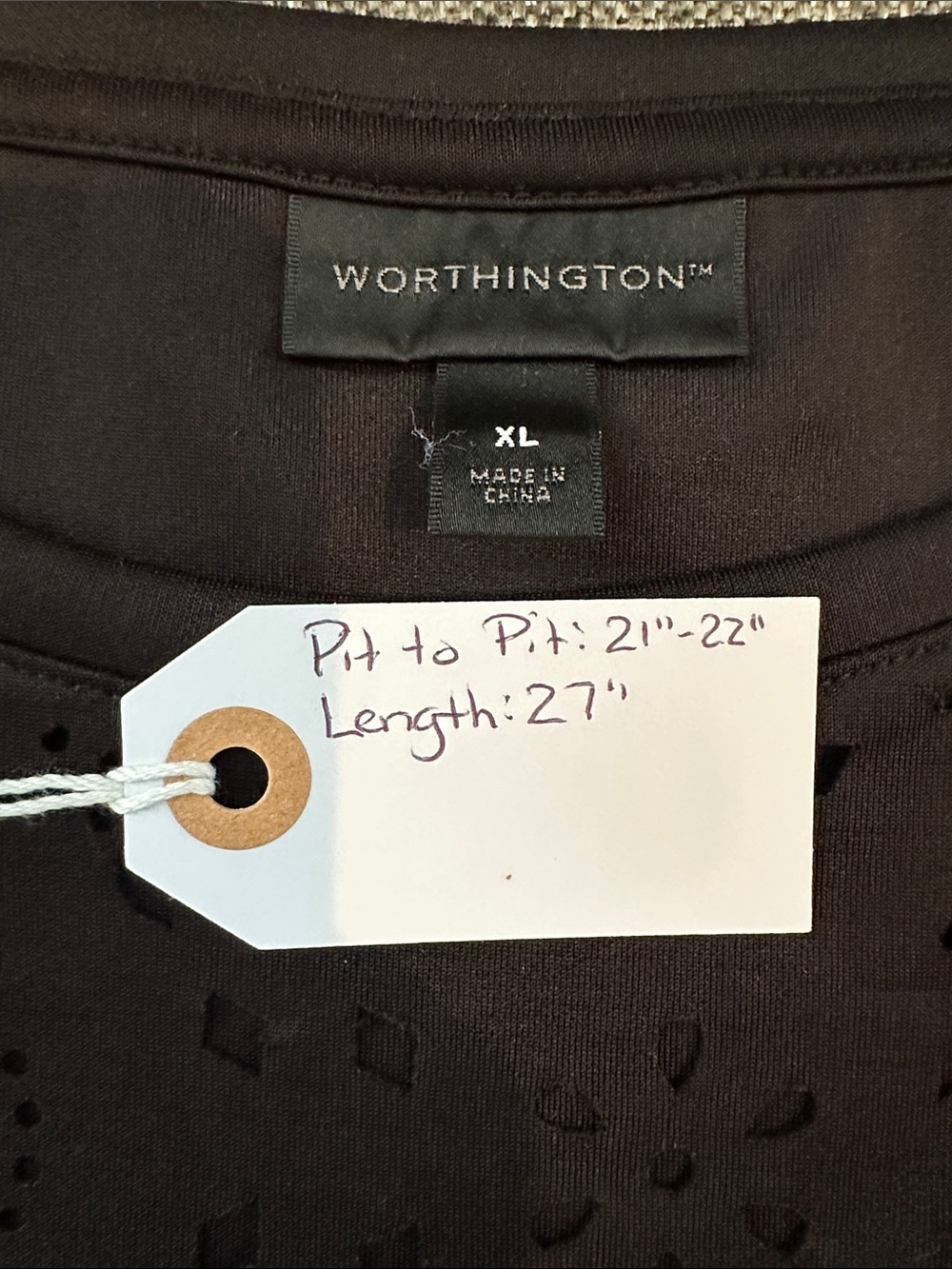 Worthington Black Laser Cut Out Short Sleeve Blouse Women's Size XL - Picture 6 of 10